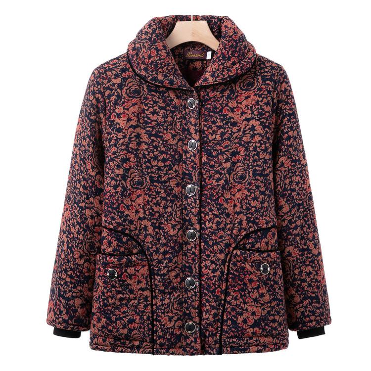 Elderly Winter Clothes New Plus Velvet Padded Coat Grandma Hooded Cotton-padded Jacket Women's Warm Soft Cotton-padded Jacket Mother Coat