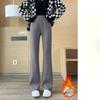 Warm Thicken Plus Velvet Flare Pants Winter Elegant Womens Pantalones Korean Fashion High Waist Slim Plush Lined Trousers 90Cm