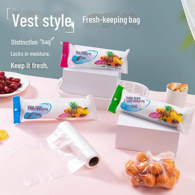 Household Vest-Style Plastic Fresh-Keeping Bags - Disposable and Reusable In Various Sizes for Kitchen and Refrigerator Food Storage