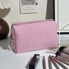 Striped Seersucker Makeup Pouch Large Capacity Durable Zipper Portable Compact Cosmetic Storage Bag for Short Trip Use
