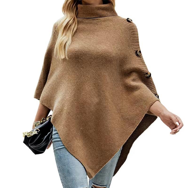 Autumn Winter Fashion Turtleneck Irregular Women Pullover Sweater Loose Shawl Cape Solid Color Knitted Cover Up Long Tops Office Casual Clothing