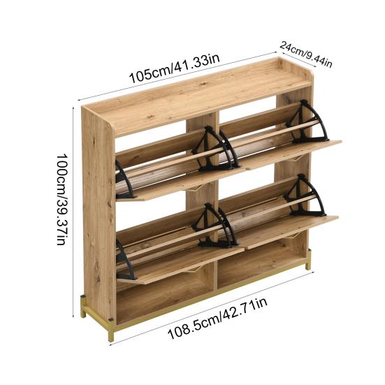Modern Shoe Rack in Wood Look, 4-Door Shoe Cabinet, Space-Saving Shoe Cabinet for Entrance Areas, Hallways, or Corridors, Sturdy and
