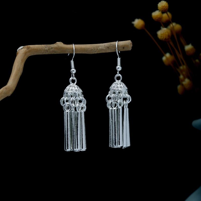New Miao Long Tassel Minority Earrings, Light Luxury Miao Silver Exaggerated Fashion Temperament Earrings