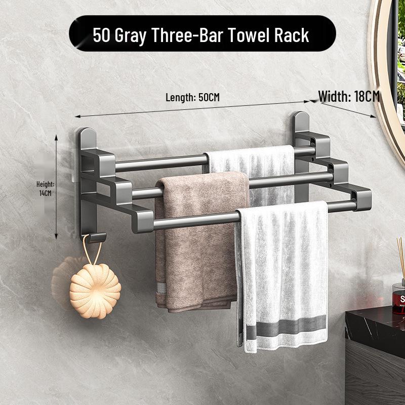 Punch-Free Multi-Bar Bathroom Towel Rack and Hanger Shelf