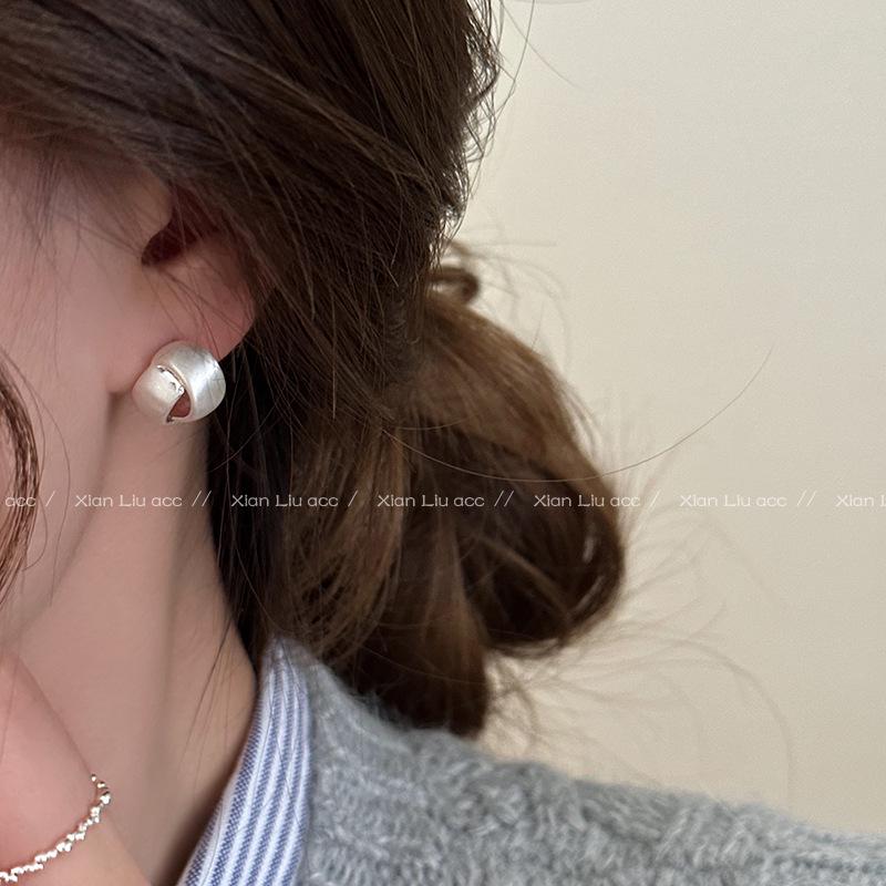 Silver Brushed Retro Stud Earrings, 2025 Style: Unique High-End Design for Women