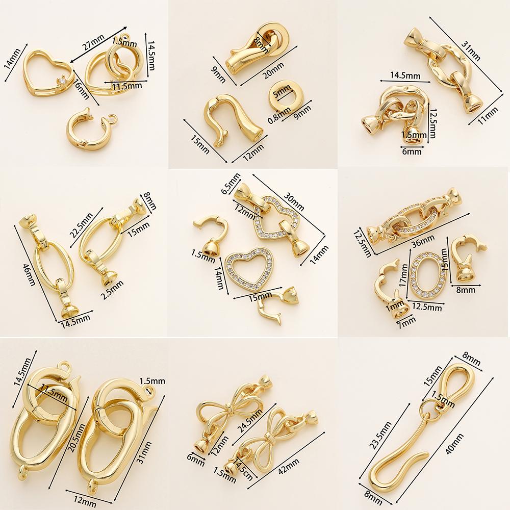 2/4pcs 14/18K Gold Color Plated Heart Bowknot Fasteners Closure Lock Connector Clasps For DIY Needlework Pearls Jewelry Making