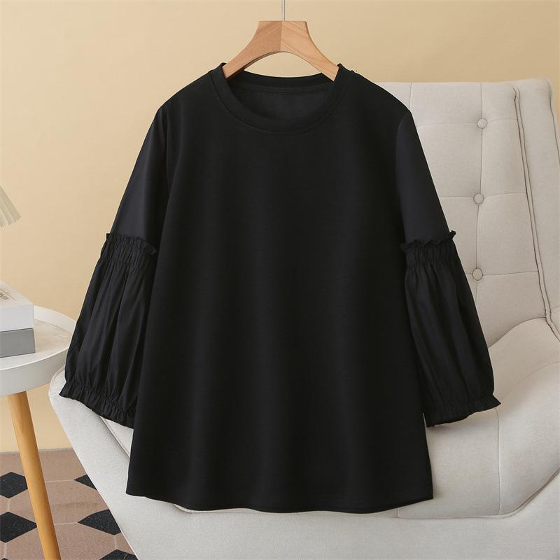 2026 Spring/Summer Plus Size European & Korean Style Tulip Sleeve T-shirt - Versatile Fat Girl Top 4XL чёрный