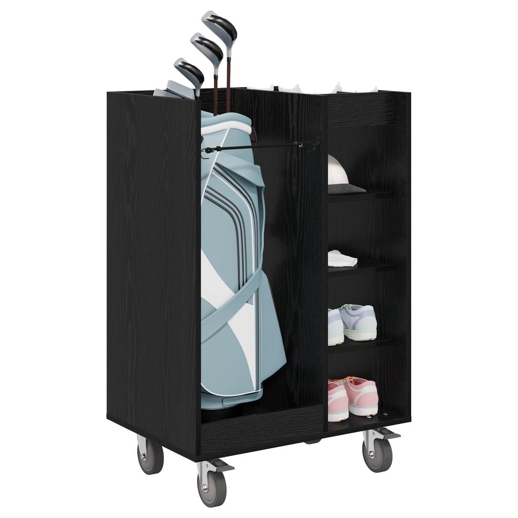 Golf Cabinet with Wheels Universal Black Oak Effect 65 x 45 x 98 cm