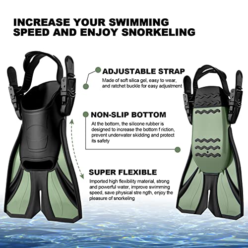 Odoland Snorkel Set, Full Face Diving Mask + Adjustable Fins + Storage Bag, 180-Degree Ultra-Wide Angle, GoPro Mountable, Anti-Fog, Easy to Put On and