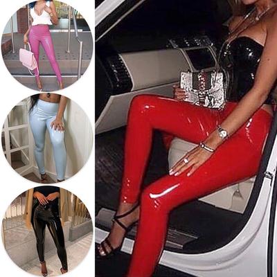Women Leggings Slim High Waist Trousers Casual Autumn And Winter Pants Pencil Pants PU Leather Stretch