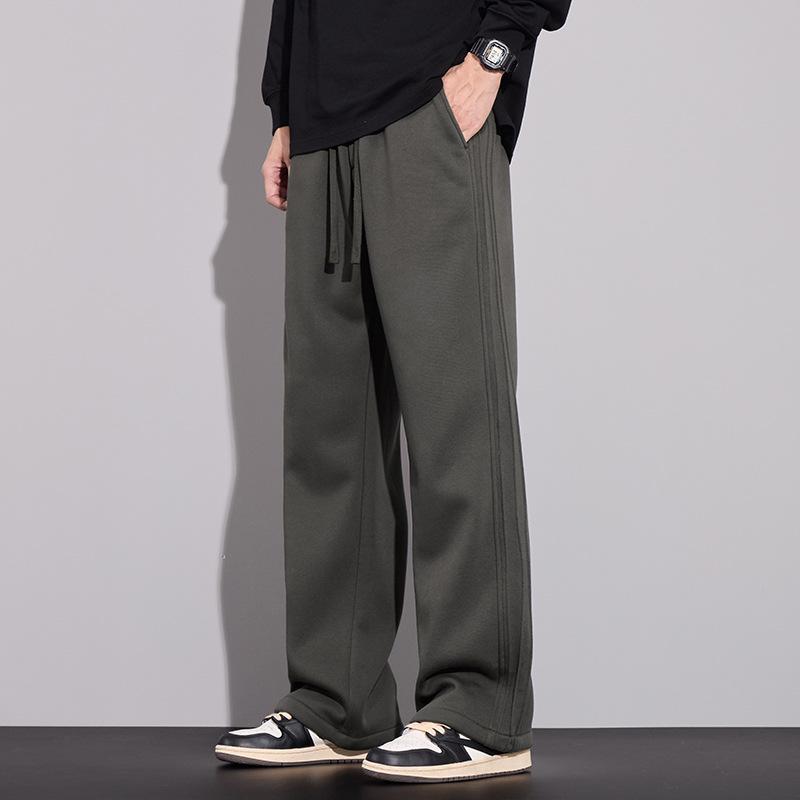 Herren Schwergewicht Samt Strick Winter Gerade Hose mit Drei-Streifen - Locker, Trendig, Hochwertige Freizeit Sportbekleidung.