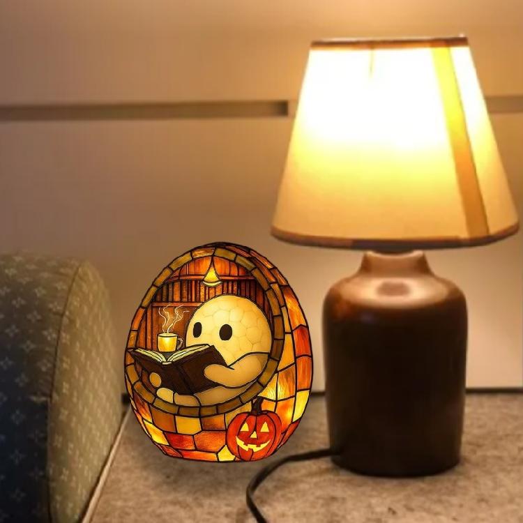 Halloween Ghostly Reading Book Statue With Warm LED Glows Resins Craft USB Desktop Light For Living Room Bedroom Decors