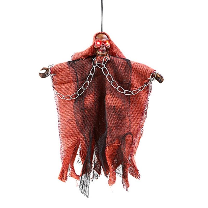Witch Skeleton Hanging Ornament with Light up Eye Halloween Ghostly Witch Ceiling Decoration for Doorway Patios Garden