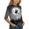 Kids Halloween Printed T-Shirt with Pumpkin Witch Design, 7/8 Sleeve Round Neck Top for Daily Wear