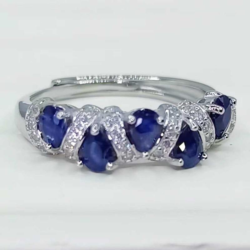 Sace Gems Ασημένιο 925 με δυνατότητα αλλαγής μεγέθους 3*4mm Δαχτυλίδια από φυσικό ζαφείρι για γυναίκες Κοκτέιλ πάρτι αρραβώνων Δώρο κοσμημάτων