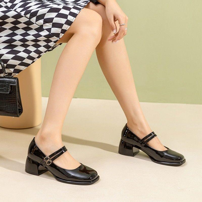 Französische Mary Jane High Heels mit Blockabsatz für lässige Damen im Frühling und Sommer