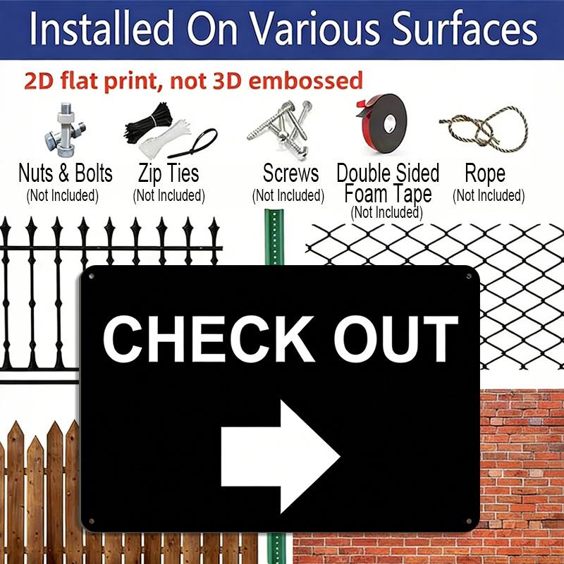 2D Flat New Warning Aluminium Plaque Wall Decor Check Out with Right Metal Yard Sign Office Sign Outdoor & Indoor Safety Sign 8 X 12 Inch