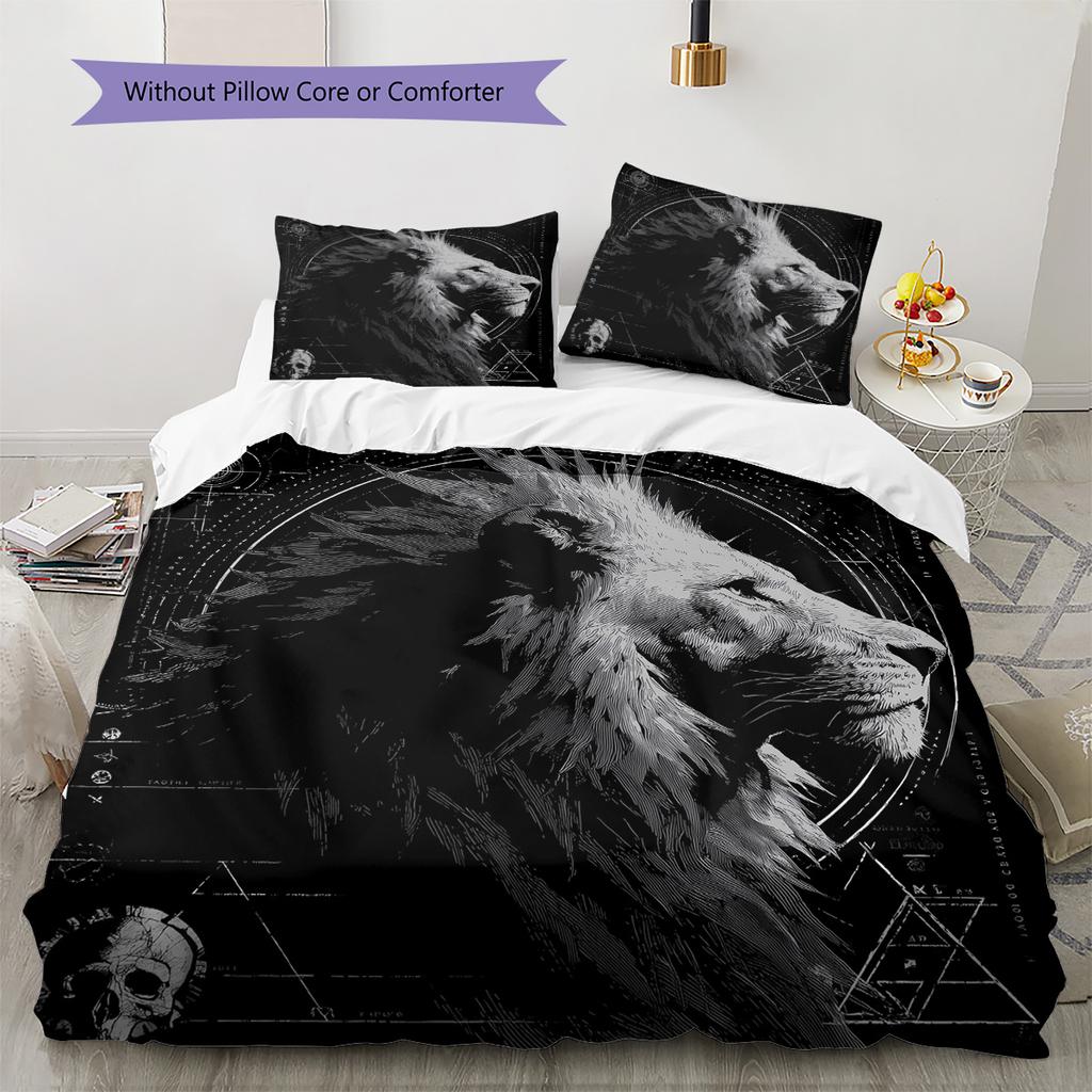 Lion Runes Pattern Bedding Quilt Set Home Decoration Gift (1 * duvet cover + 2 * pillowcase without core)