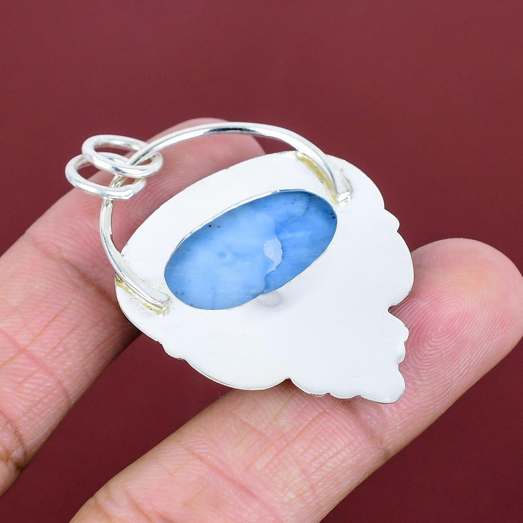 Owyhee Blue Opal Pendant Handmade Original Gemstone Pendant 925 Sterling Silver Pendant Antique Jewelry Dainty Flower Pendant Wedding Gifts