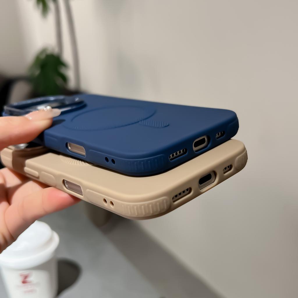 Desert Gold lens frame holder  charging phone case for For Iphone 16 15 14 13 12 11 Pro Max magnetic soft silicone back cover