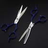 6.0" Blue Notched Handle Hairdressing Scissors - Straight and Serrated Shears for Bangs