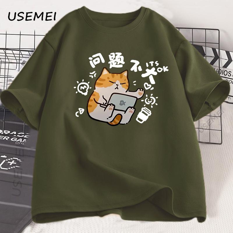 

Хорошее Психическое Состояние Футболка с Котом Смешные Футболки с Котами Хлопковая Футболка с Коротким Рукавом для Мужчин Женщин Летняя Одежда Свободный Повседневный Мультяшный Топ S
