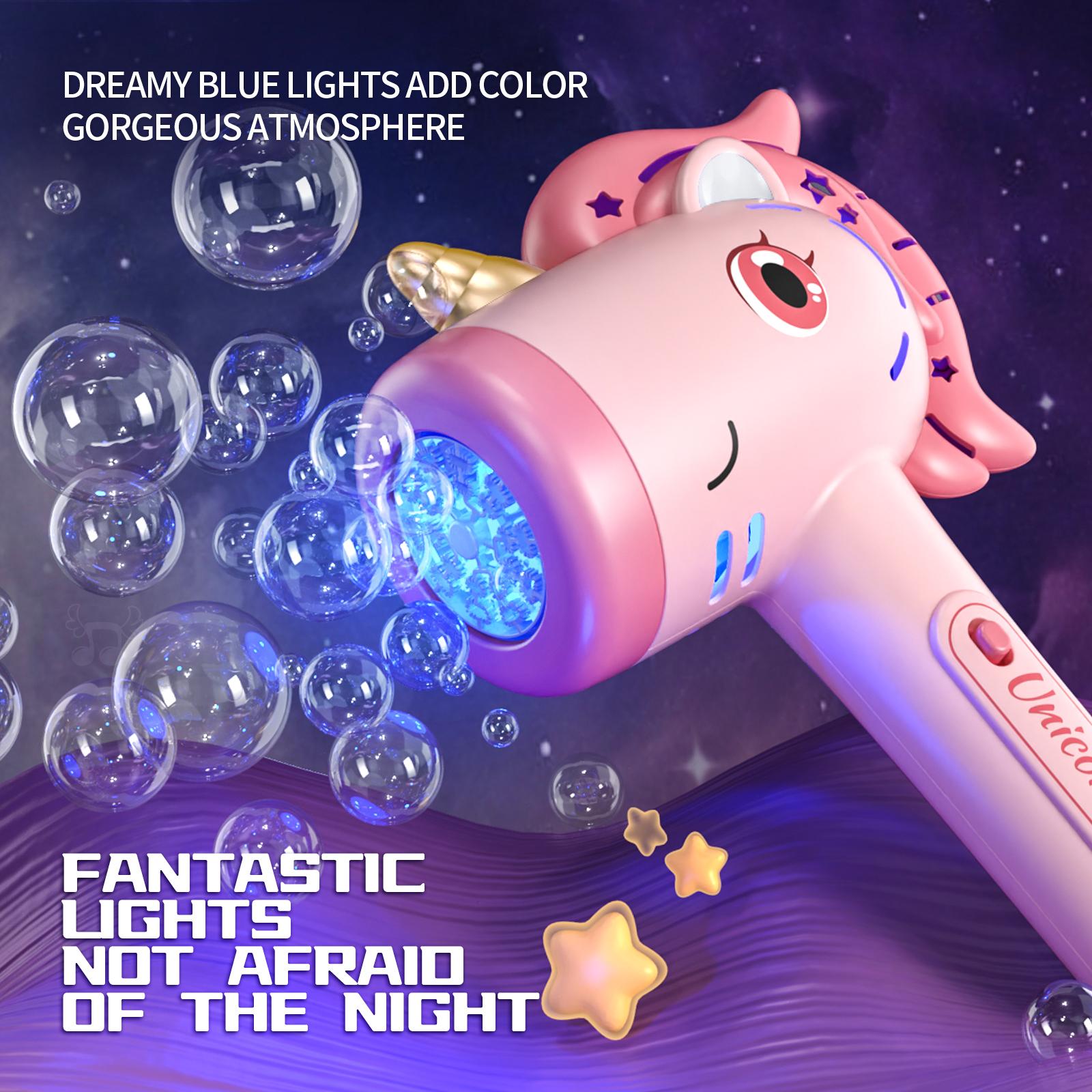 Automatischer Einhorn-Blasenbläser mit LED-Lichtern - Outdoor-Party-Maschine für Kinder, Batteriebetriebenes Spielzeug für Alter 3+