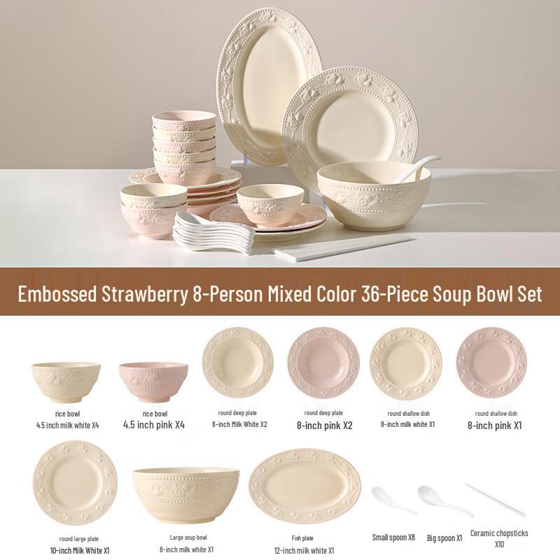 Cream Style Embossed Strawberry Dinnerware Set