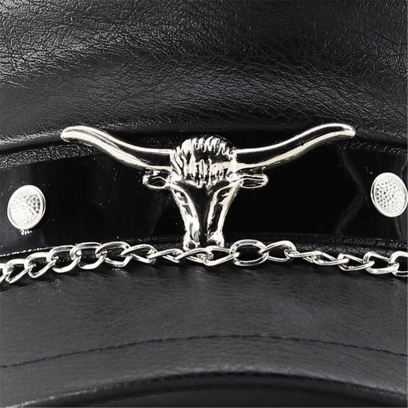 Contemporary Militaries Cap With Bullhead Rivet Chain Design Breathable Adjustable Outdoor Hat for Women Girls