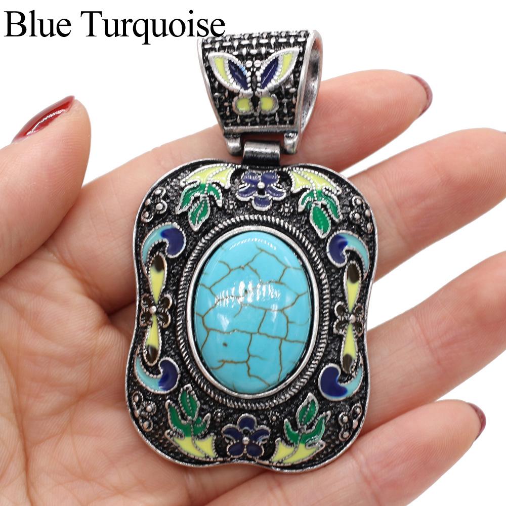 1Pc, Energy Natural Stone Pendant, Bohemian Crystal Lapis Lazuli Agate Opal Blue Turquoise Gemstone Charms for Jewelry Making DIY Necklace Accessories