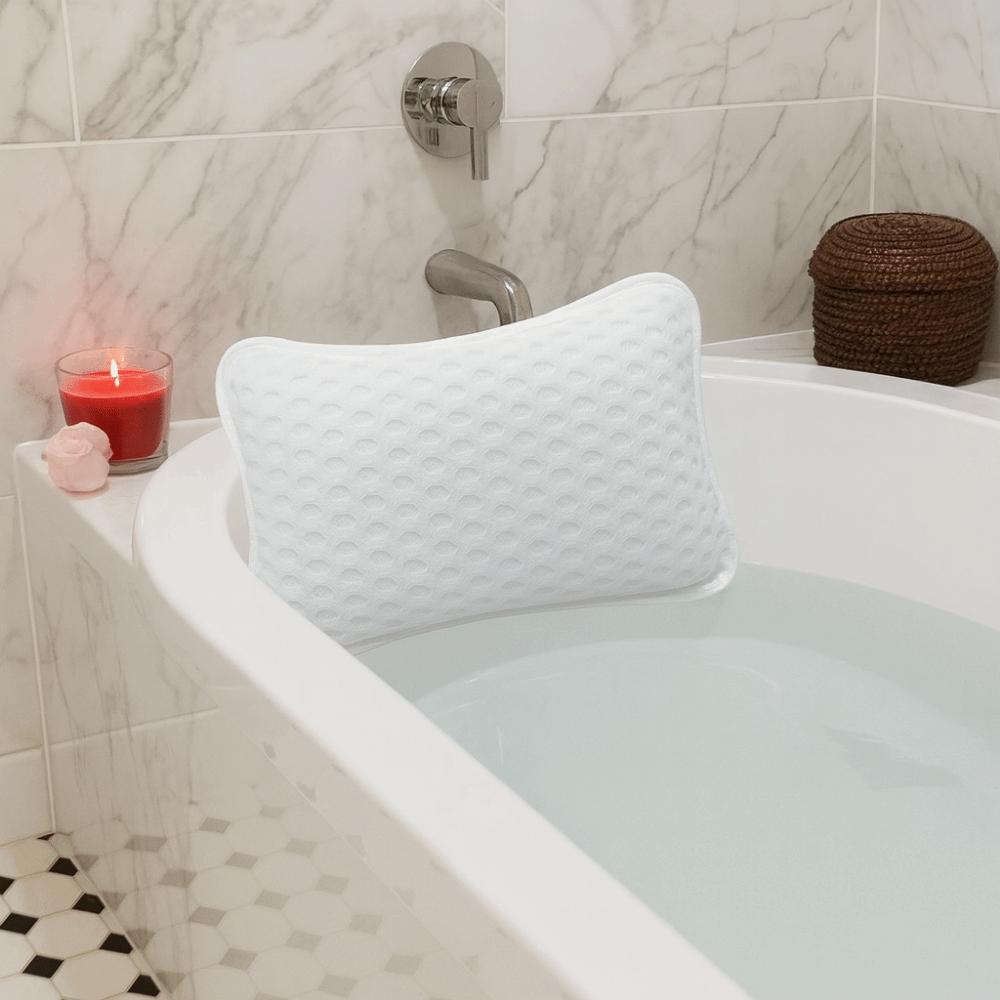 Portable 2 Suction Cups Bathtub Pillow Comfortable Soft Bathtub Headrest Breathable Neck Support Spa Pillow Bathroom
