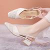 Buckle Strap Block Heels Med 2024 Summer Closed Toe Sandals Women Clear Shoes Suit Female Beige Chunky Medium Fashion Open Girls
