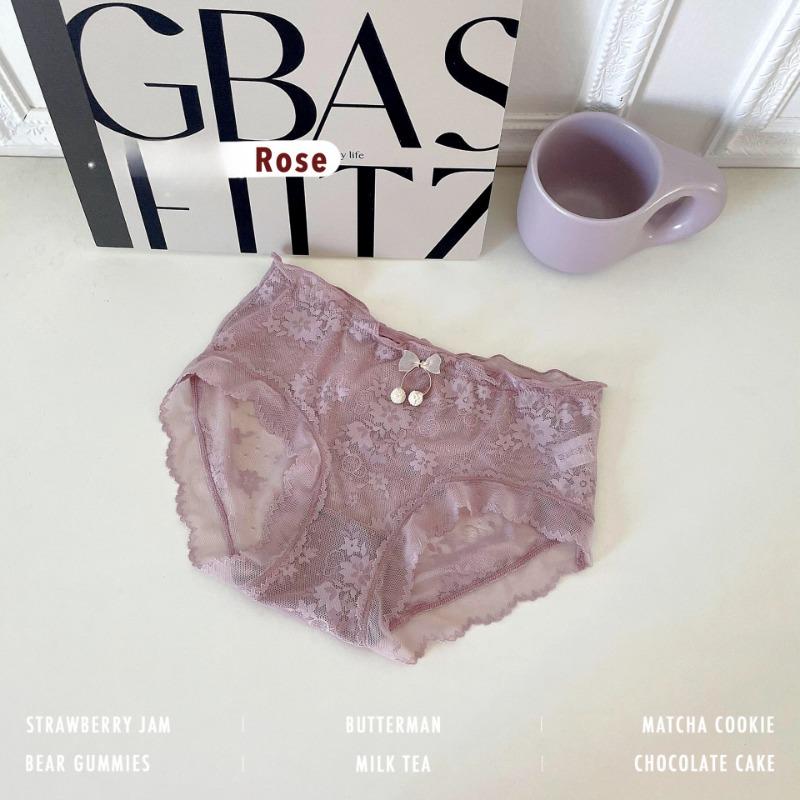 Ropa interior de Malla de Cereza Dulce Lencería Femenina Verano Encaje Triángulo Braguitas Transpirables Algodón Puro Entrepierna Cintura Braguitas