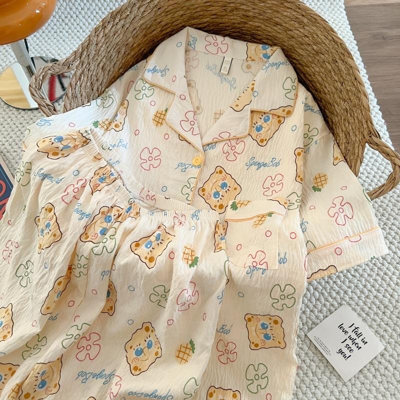 Summer new pajamas women's short-sleeved shorts thin cloud cotton cartoon cute large size Korean version loungewear