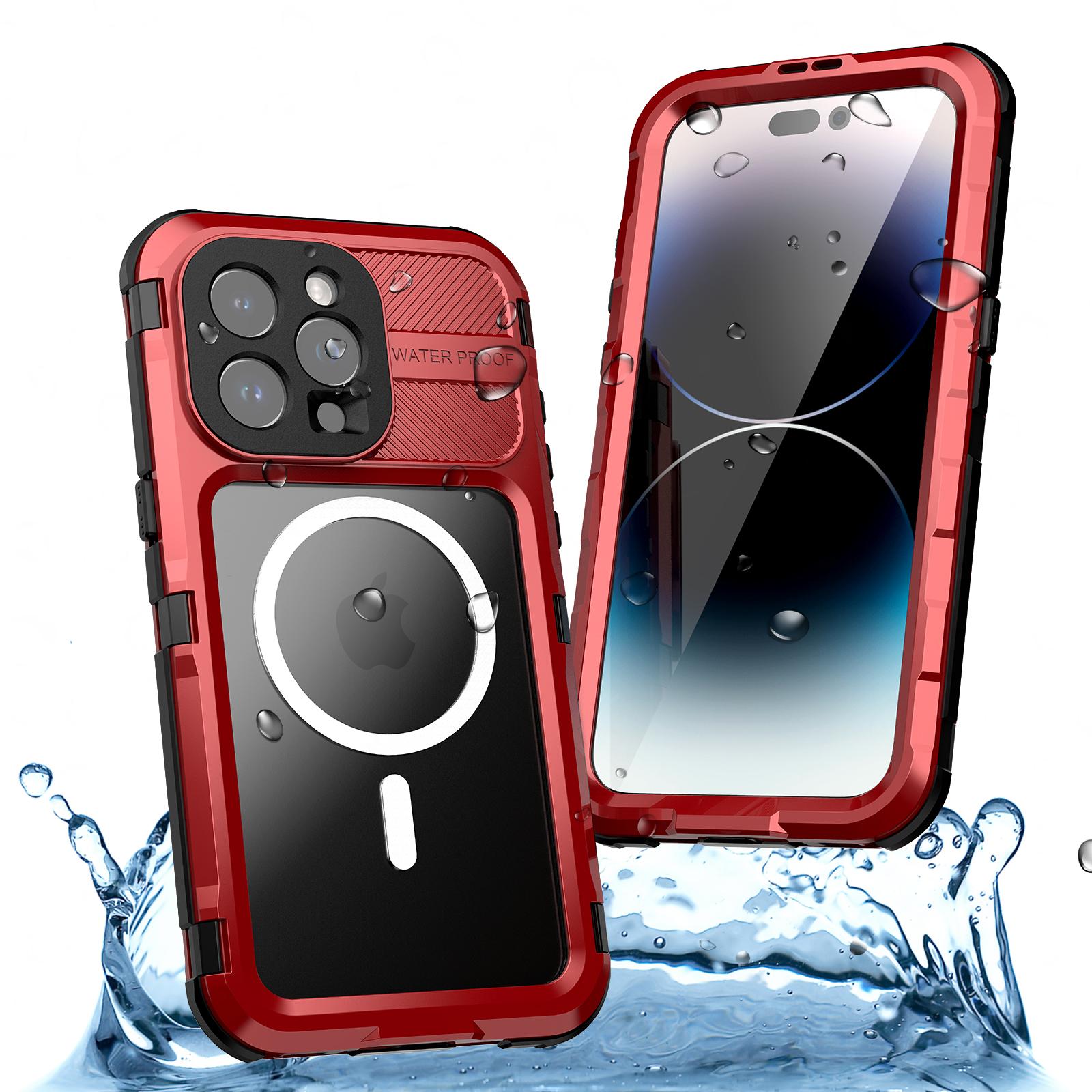 

SHELLBOX M Series IP68 Waterproof Case for iPhone 15 Pro Max Case Metal Diving Phone Case Compatible with MagSafe Red