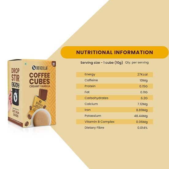 Bevzilla 10 Creamy Vanilla Flavor Instant Coffee Cubes | Made with Date Palm Jaggery & Arabica Beans | No Refined Sugar