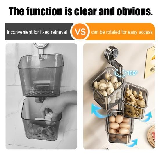 Wandmontierter Küchenorganizer Saugnapf Aufbewahrungskorb Mehrstöckiger drehbarer Aufbewahrungsbehälter für Obst Gemüse Badezimmergebrauch
