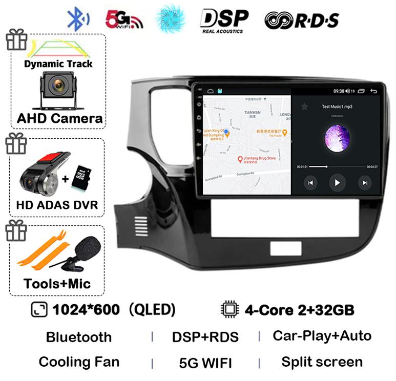 Android 14 Auto Carplay Car Radio For Mitsubishi Outlander 3 III GF0W GG0W 2018 2019 2020-2022 Multimedia Player Navigation GPS