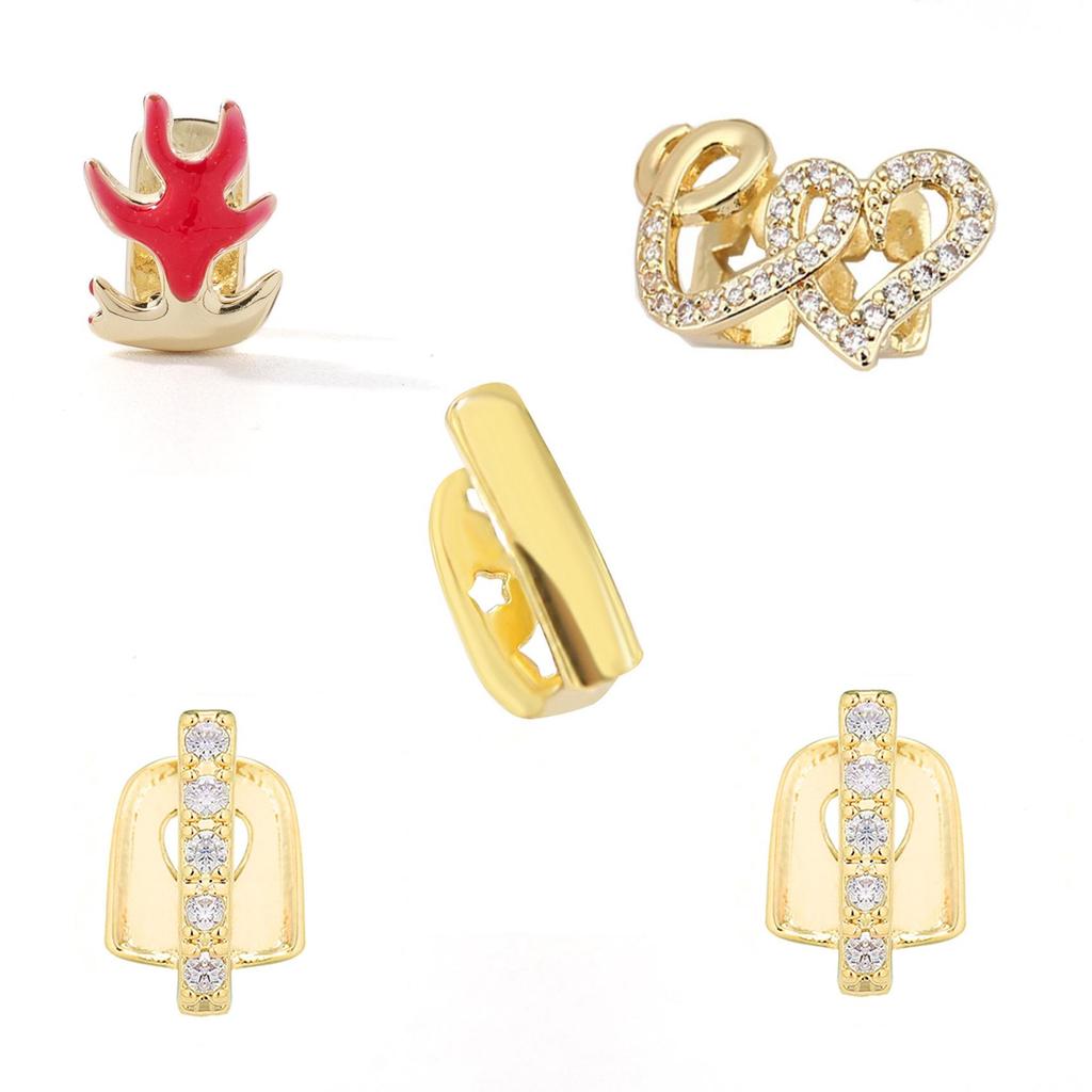 Hot Selling Halloween Hip Hop Grillz: Real Gold Plated Copper, Punk Zircon Paved, Big Gold Tooth Jewelry.