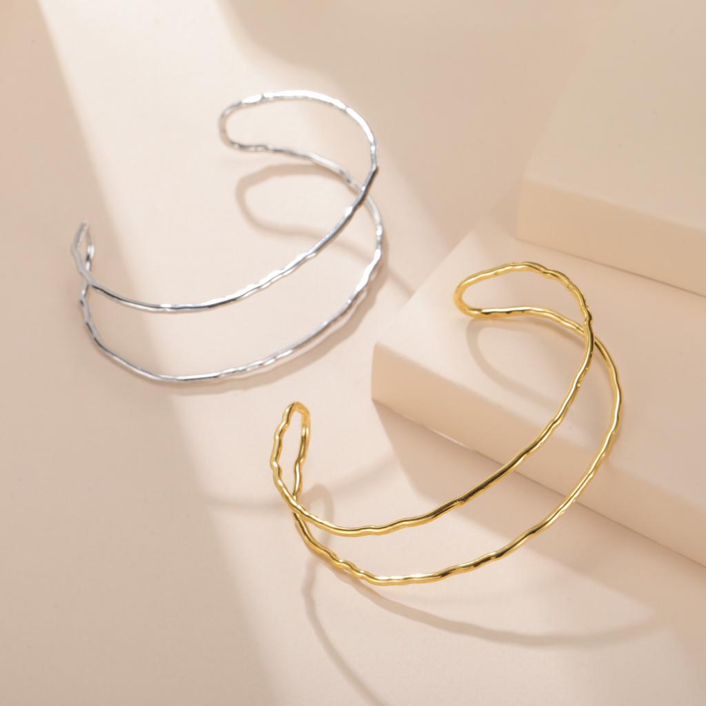 Double Layer Cuff Bracelet Women Stainless Steel Gold Open Bangle Minimalist Geometric Jewelry Gift