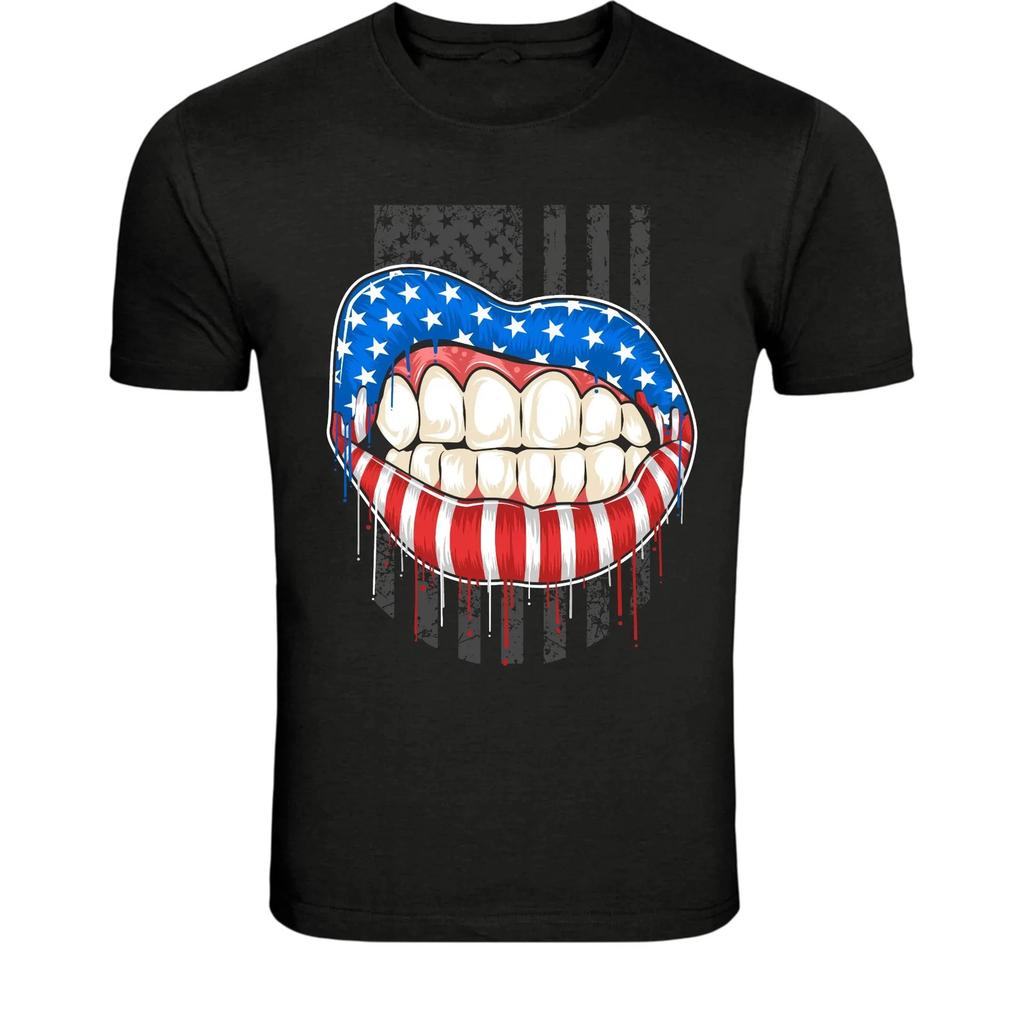 Patriotic USA Lips Flag T-Shirt - American Flag Mouth Graphic Tee