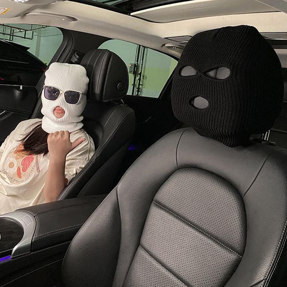Halloween Funny Face Car Headrest Covers Three Hole Elastic Seat Protector Decoration Anti-Theft Warning for Car Interior Seats