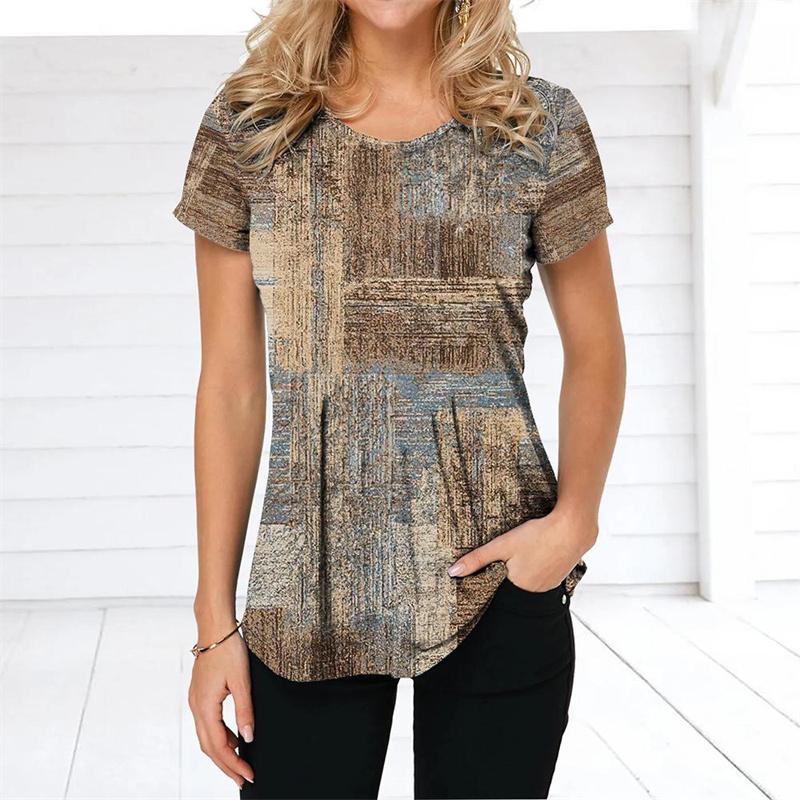 Colorful Splicing Pattern T-Shirt For Women Geometry 3D Printed Tees Summer Harajuku Loose Tops Round Neck T Shirts Short Sleeve