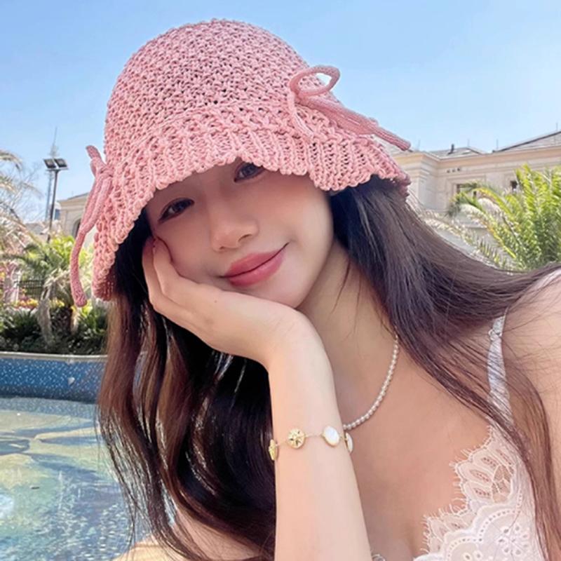 Beach Korean Straw Hat Summer Women Visor Breathable Chic Bucket Hats Fisherman Cap Hand Weaving Girl Fishing Sun Caps For Women