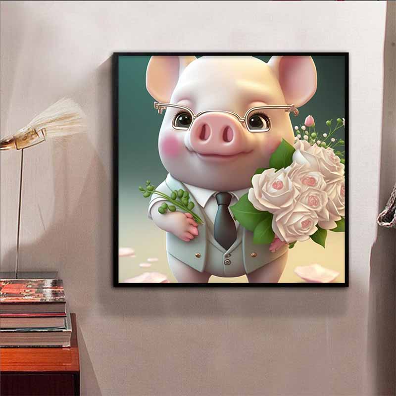 New Arrival 5D DIY Full Circle Diamond Painting "Comic Piggy" Embroidery Cross Stitch Home Decor Gift