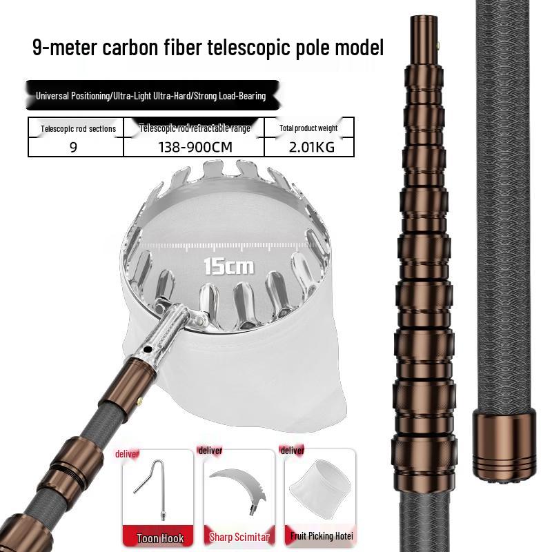 Telescopic Pole Fruit Picker for Persimmon, Loquat, Bayberry, Peach, Plum, Jujube, Apricot, and High-Altitude Harvesting