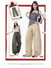 2026 Spring Trendy Military Green Curved Leg Workwear Jeans – Casual, Loose, and Versatile Drape for Women