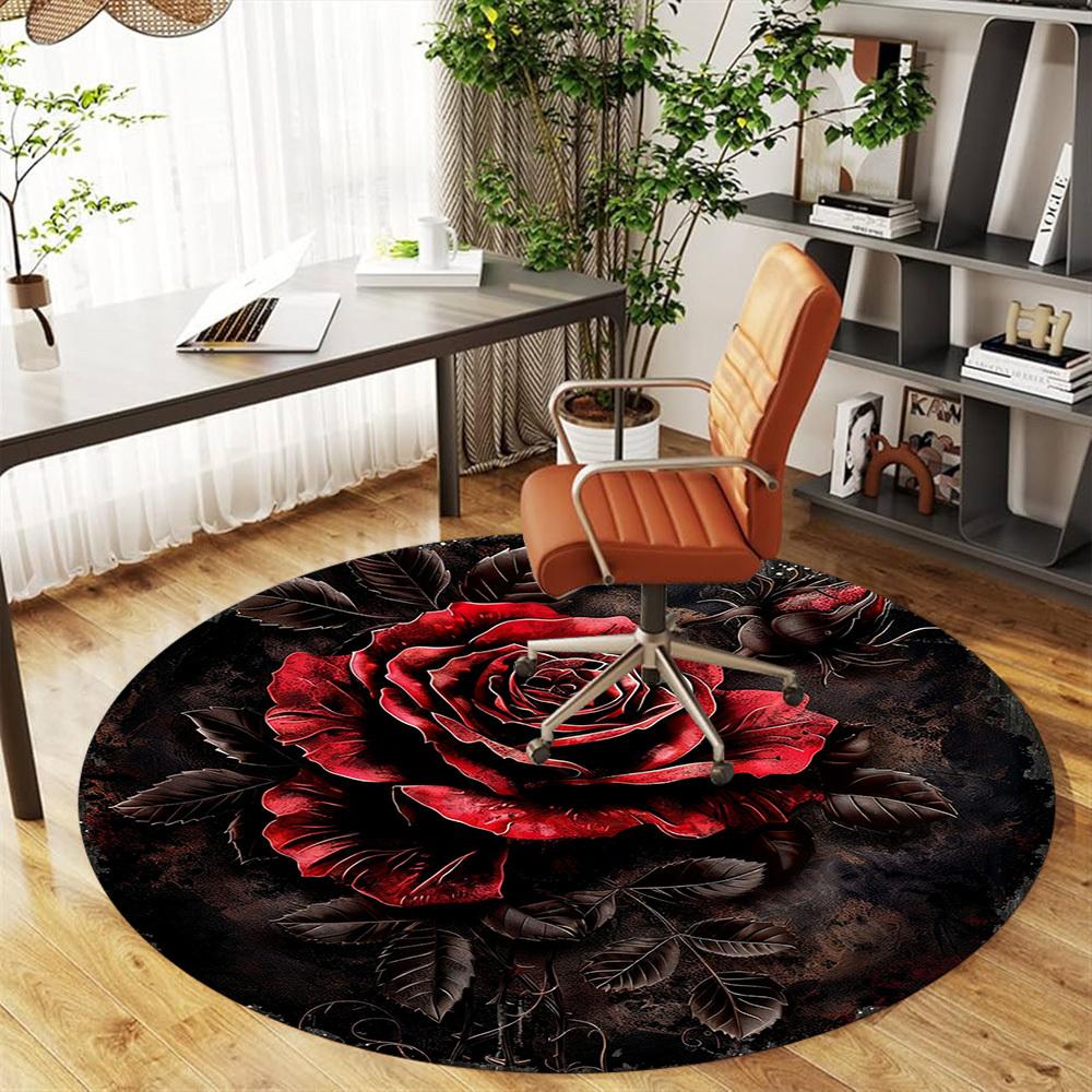 1PC rose dark Office Round Area Rug, Under Office Chairs Bedroom Living Room Home Decor, Carpet for Office -1110029