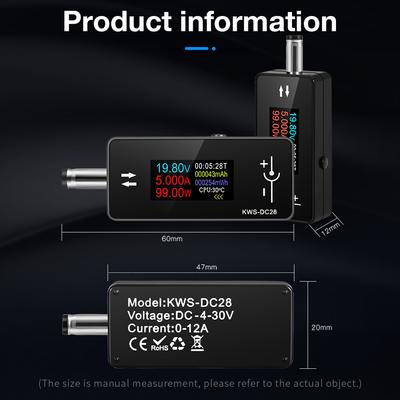 Farbbildschirm Spannungs-Strom-Detektor KWS-DC28 DC-Tester 5525 Schnittstelle Volt-Amperemeter Handy-Lade-Testgerät