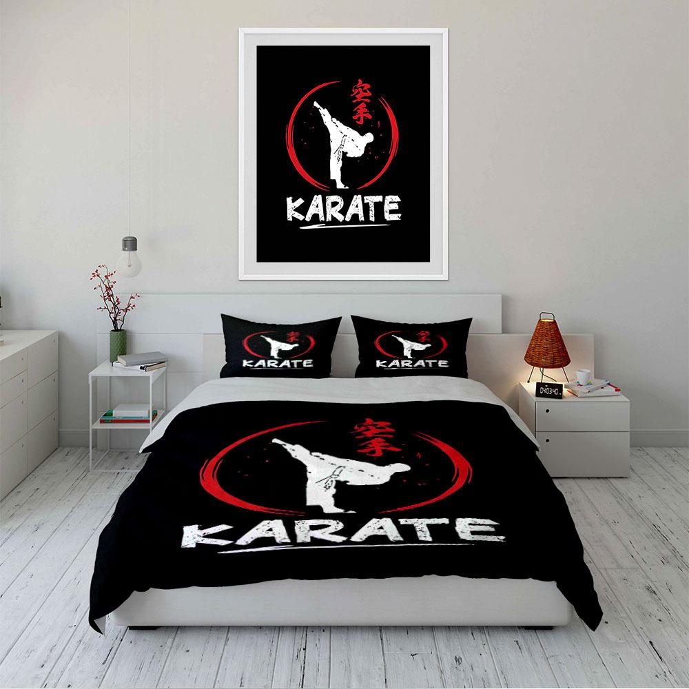 Karate Tritt Roter Kreis Design Bettwäsche Bettbezug Set (1*Bettbezug 2*Kissenbezüge, ohne Bettdecke)